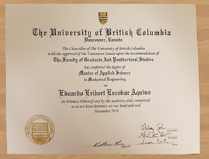 Process of The University of British Columbia diploma.